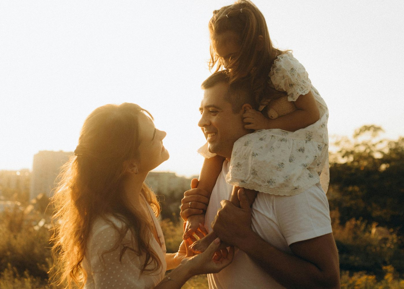 Family connection in a warm outdoor setting
